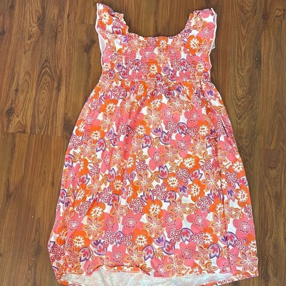 Faded glory pink and orange floral cute cotton dress smoked front size 18 two ex - Picture 4 of 5